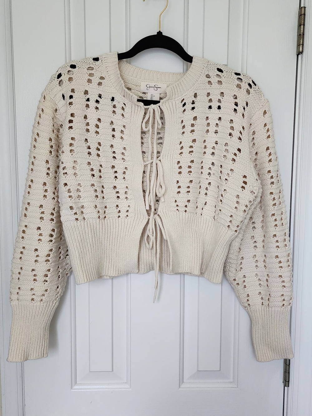 Jessica Simpson Cream Open-Knit Tie-Front Cardigan Large
